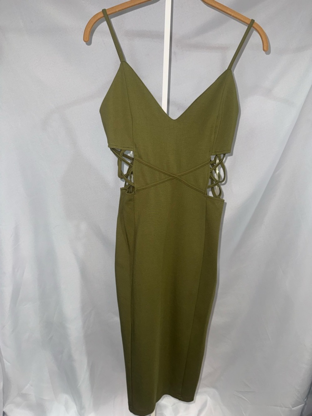 AKIRA Olive Green Strappy Cutout Midi Dress
